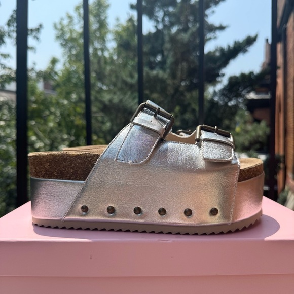 New Free People Rule Breaker Flatform Sandal Shoes Platform Silver Metallic 39 - Picture 3 of 12